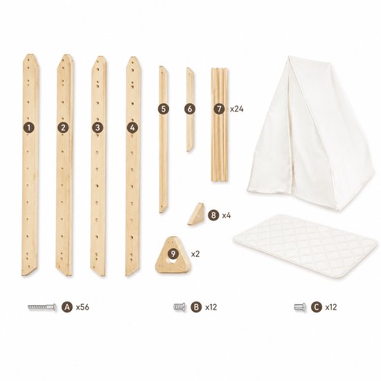 Maxx kidz - Houten Klimrek- 2 in 1 - Pikler Speeltoestel voor Binnen en Buiten - Tipi tent - Klimdriehoek met Doek - Tipi tent met klimrek - Hout Peuter Speelgoed van Maxx Kidz — afbeelding 3