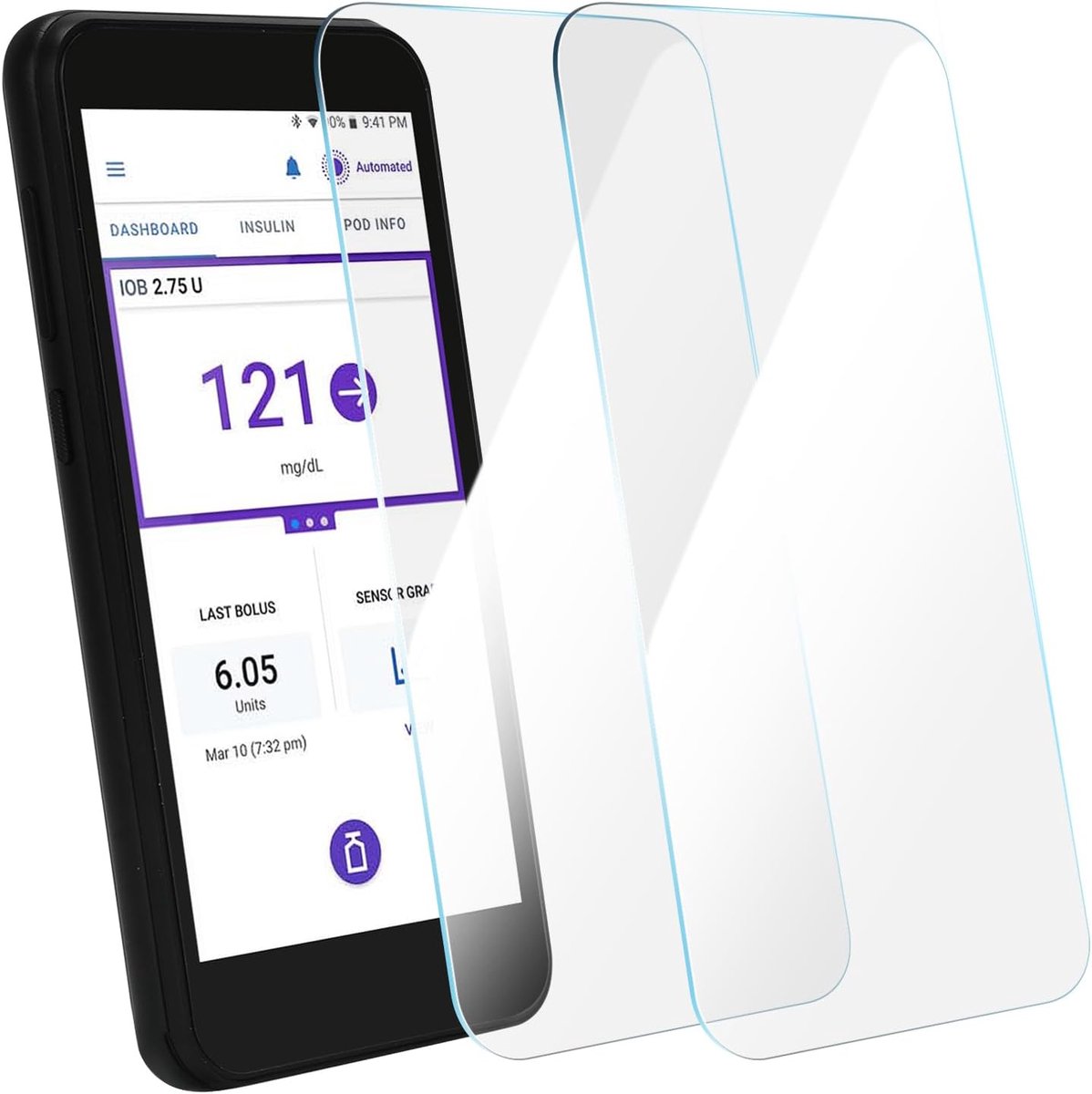 Omnipod 5 schermbeschermer van gehard glas, compatibel met Omnipod 5-ontvanger, PDM, beschermfolie, krasbestendig, anti-vingerafdruk (2 stuks)