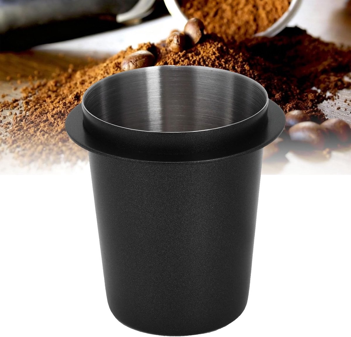 doseerbeker, roestvrijstalen handgreep voor koffiemachine, beker, doseerbeker, koffiepoeder, onderdeel voor poedervoer (zwart, 58 mm)