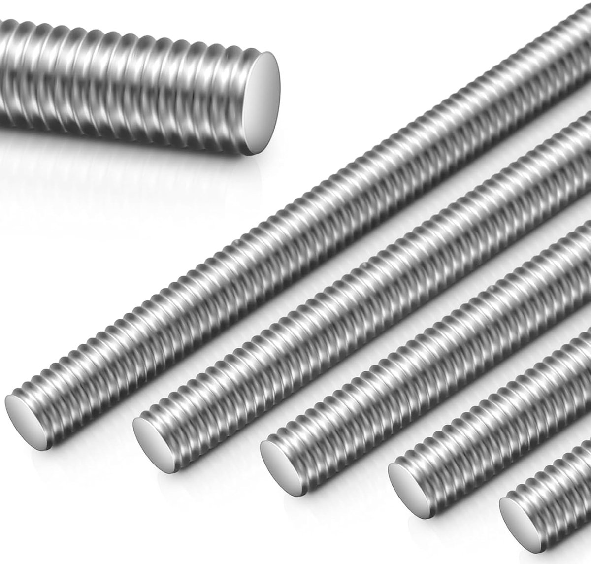 6 stuks M10 draadstangen, draadstang M10 x 200 mm van roestvrij staal A2 V2A, draadstaven met metrische volledige schroefdraad, schroefdraadpen met sterkteklasse 4,8, DIN 976