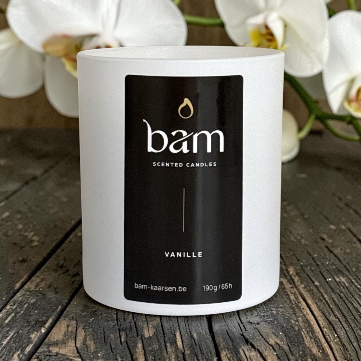 Bam Vanille Geurkaars – Vanille Kaars met Houten Wiek – Vegan Geurkaars van Zonnebloemwas – 60 Branduren – Handgemaakt in België wit