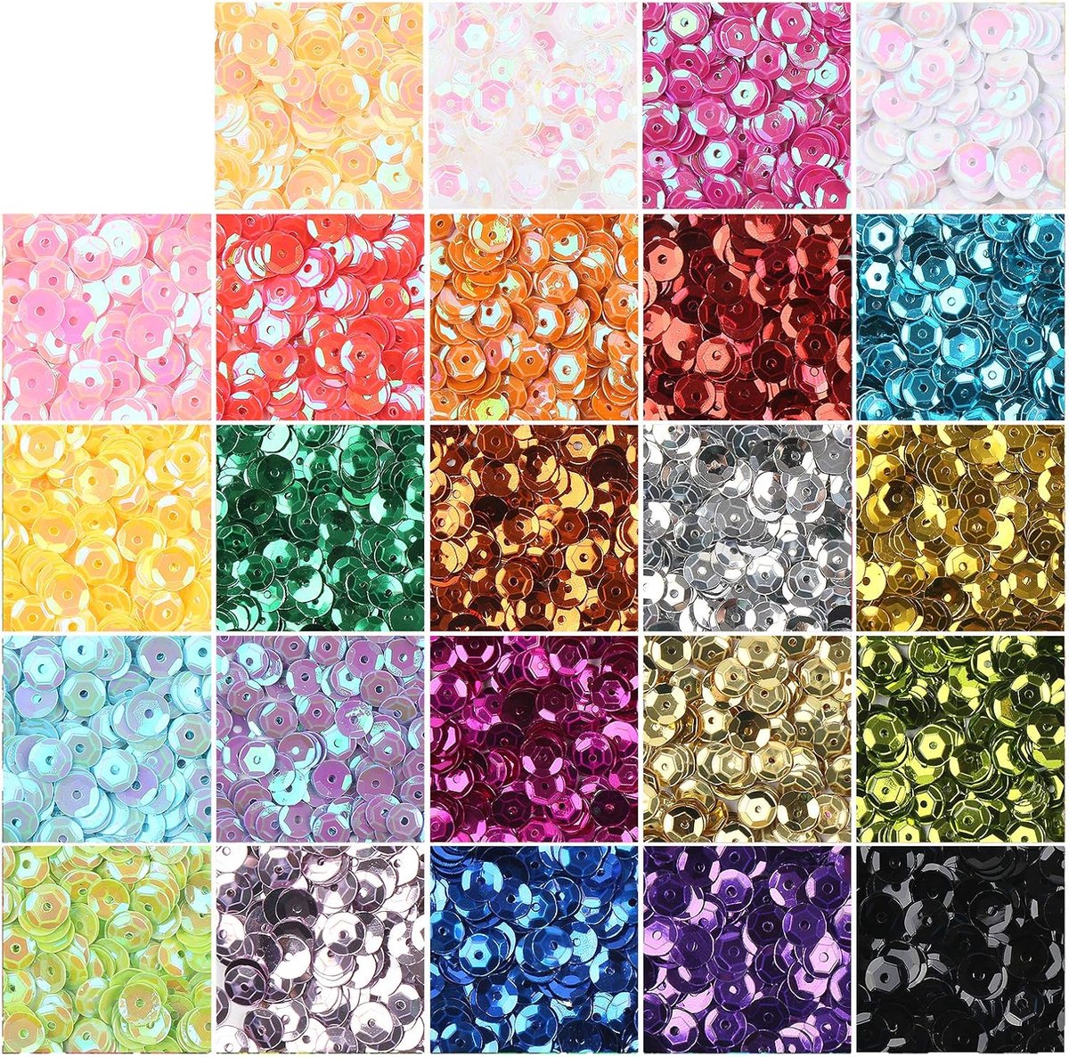 Pailletten, bulk 24 verschillende kleuren regenboog ronde cup pailletten voor naaien ambachtelijke nagels decoraties, 16000 stuks, 6 mm