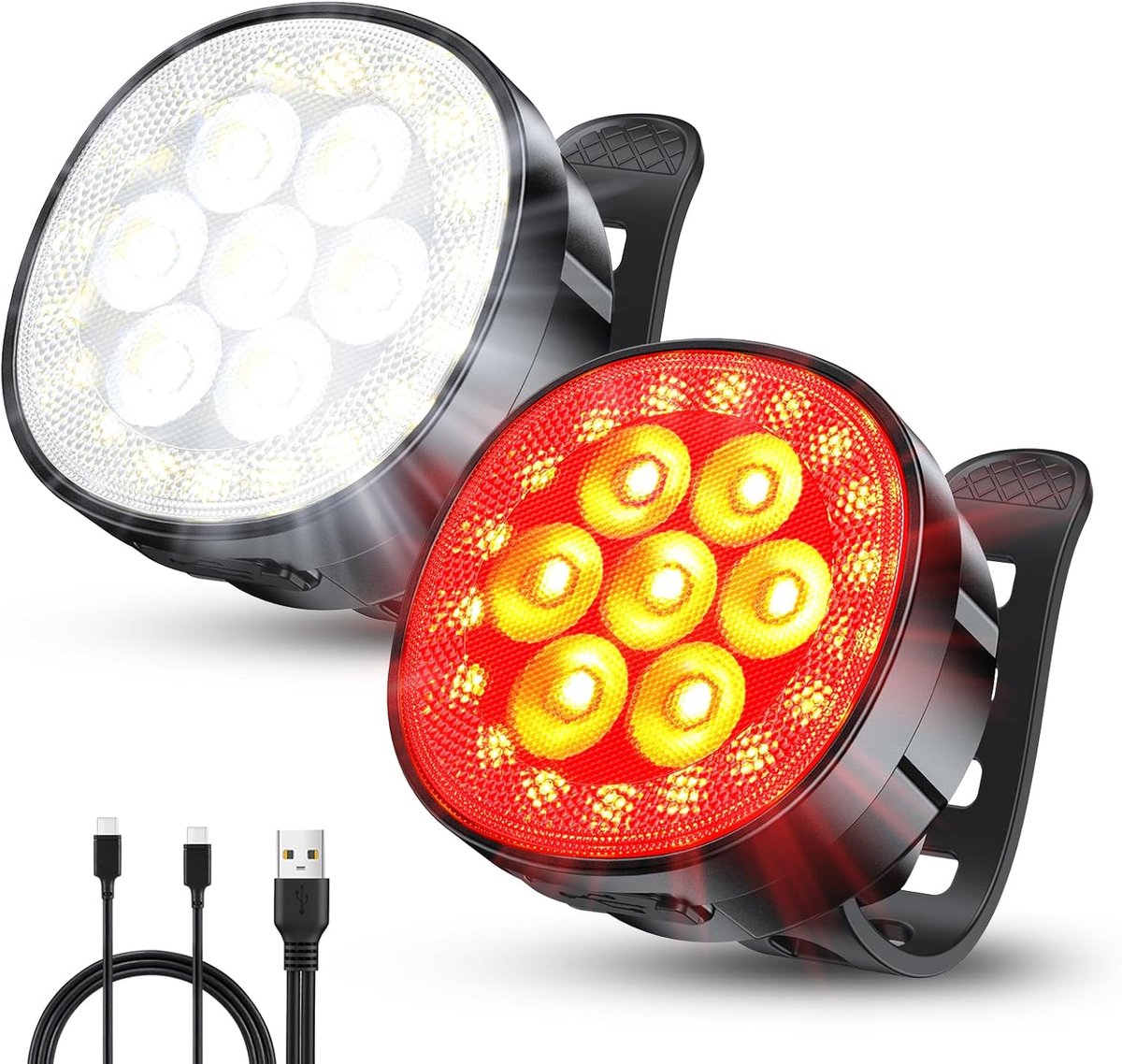 Mohard Fietsverlichting, [8+12 Standen en USB Oplaadbaar] Ultra Heldere LED Fietsverlichting voor Nachtelijk Rijden - ShopVlot