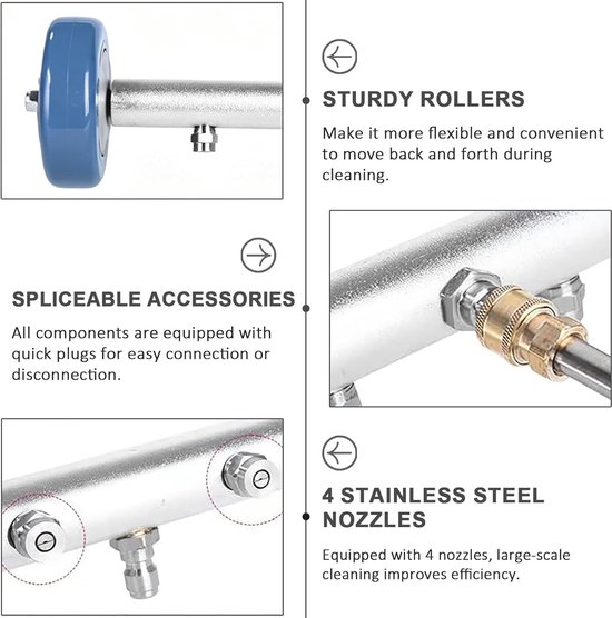 Hogedrukreiniger, autovloerreiniger met 3 verlengbuizen en 1/4 inch snelaansluiting, autowasopzetstuk aluminiumlegering voor tuin, camper, trottoir, SUV (stijl B) — afbeelding 3