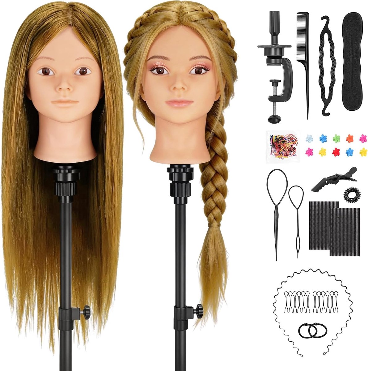 66 cm kappershoofd, 80 echt haar, oefenhoofd, make-up, kappers