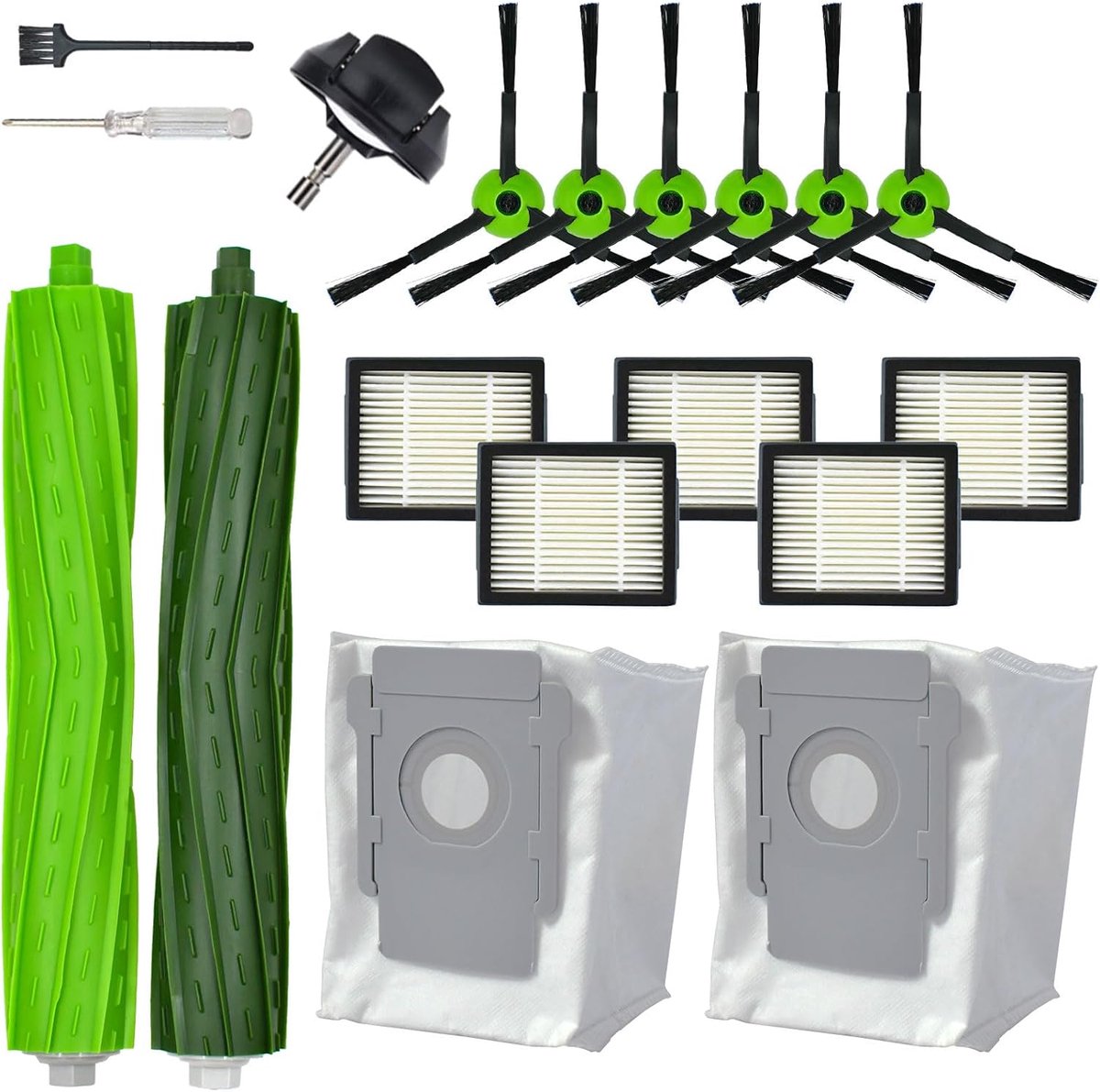 Vervangingsonderdeelset voor iRobot Roomba J Plus J5+ J6+ J7+ J8+ J9+ – 1 voorwiel, 1 rubberen borstel, 5 HEPA‑filters, 6 zijborstels, 2 stofzakken (Geen Combo j7+, j9+)