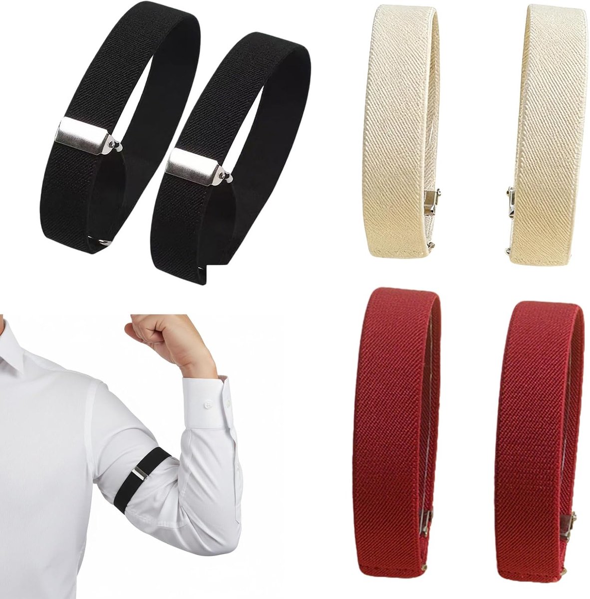 6 Stuks Zwart Verstelbare Elastische Armwarmers Voor Dames En Heren Antislip Sluitclips Voor Hemdhouder Casual En Formele Outfits