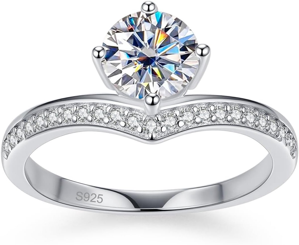 18K Pt, zilver 925 belofte trouwring D + Vvs1 Grade, damesring