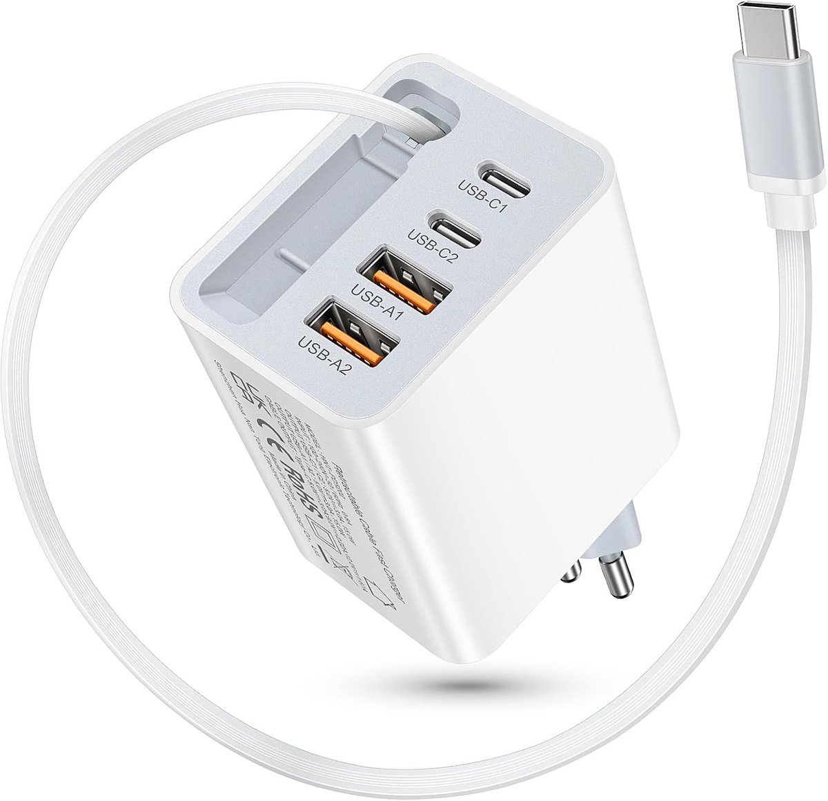 5-in-1 Usb C-oplader, snellader met intrekbare oplaadkabel, 70 cm Pd