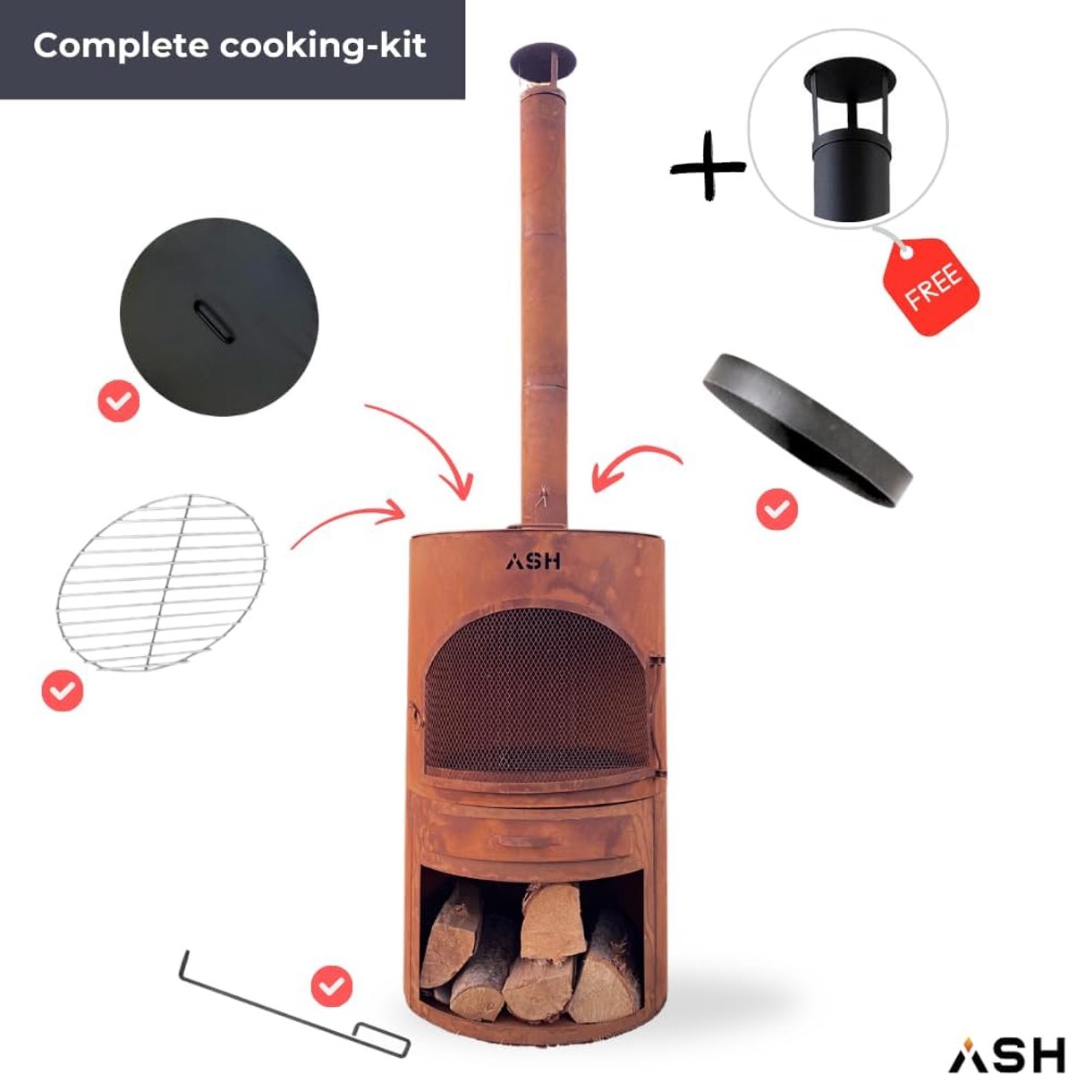 Terrashaard - Corten staal - Tuinhaard met schoorsteen - Ideaal voor barbecueën - ShopVlot