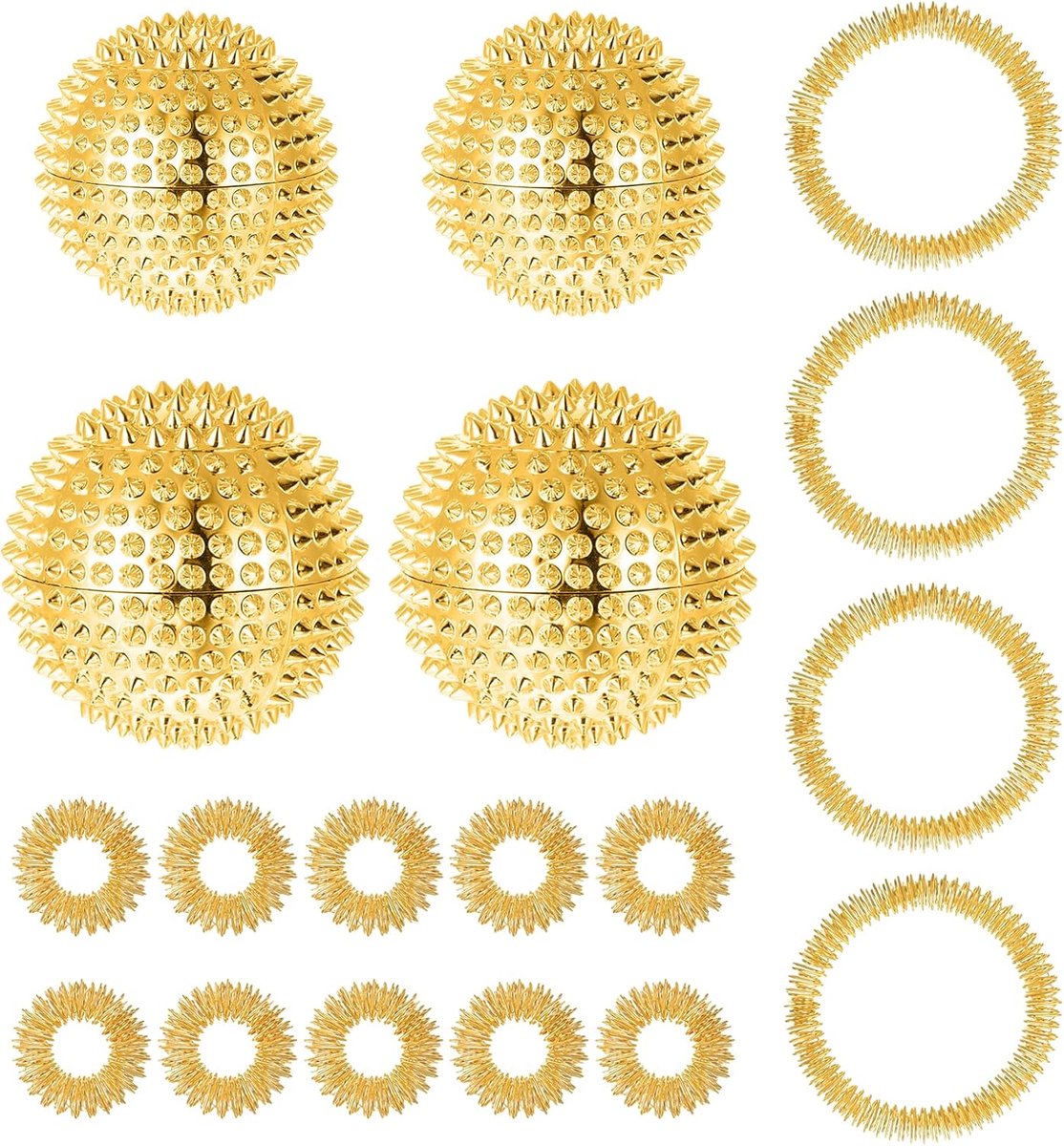 SnelShoppen - Acupressuur Ballen Set 18-delig, Ideaal voor Stressverlichting, Inclusief 4 Stekelballetjes, 10 Vinger Massage Ringen, Magnetische Massa