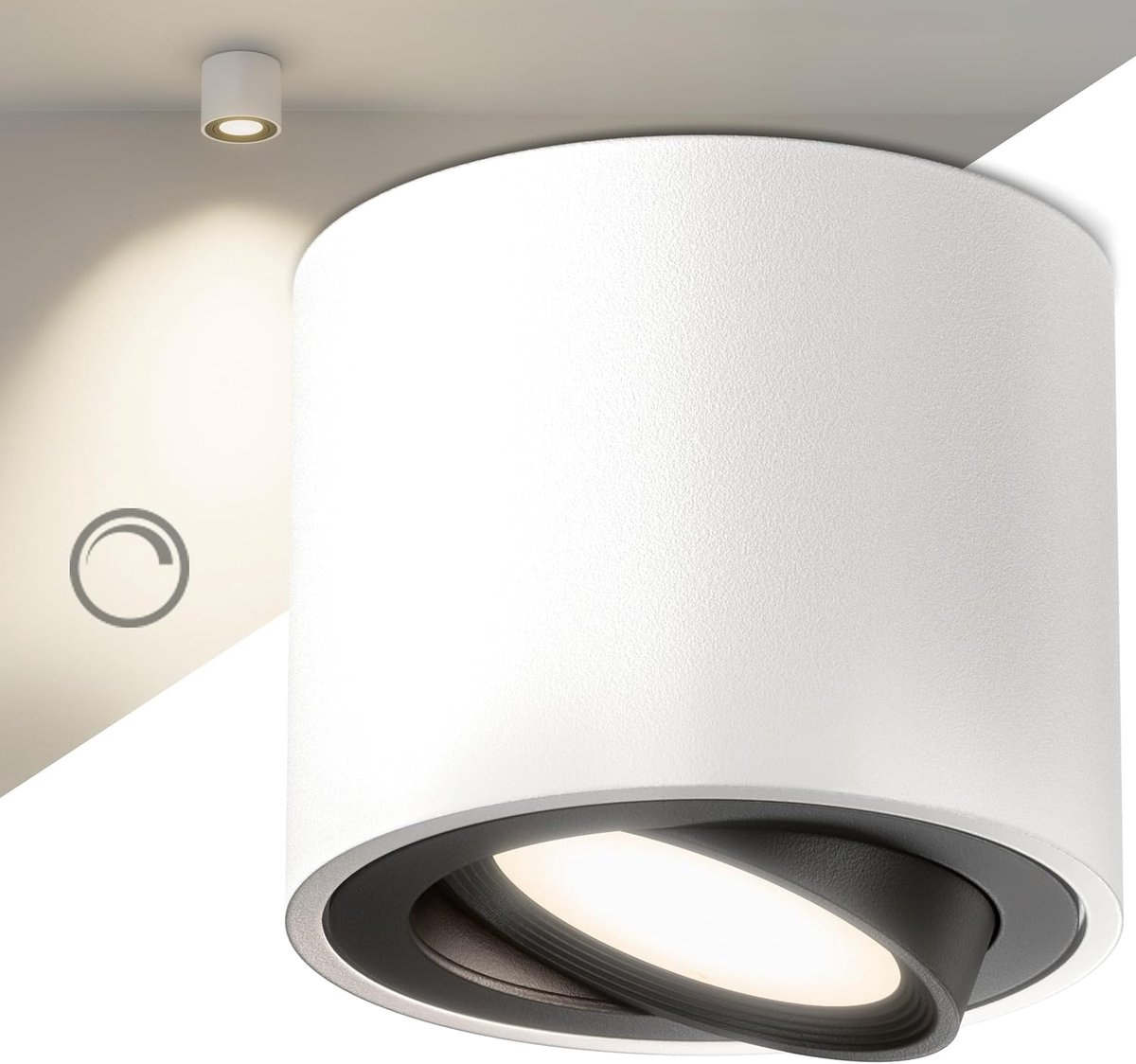 home LED opbouwspot 1-set incl. LED-module 230V Dimbaar, warm wit 3000K, 470lm, CRI 90+ I Plafondspots opbouw Ø80x65mm I Vlak plafondspots I Opbouwlamp wit
