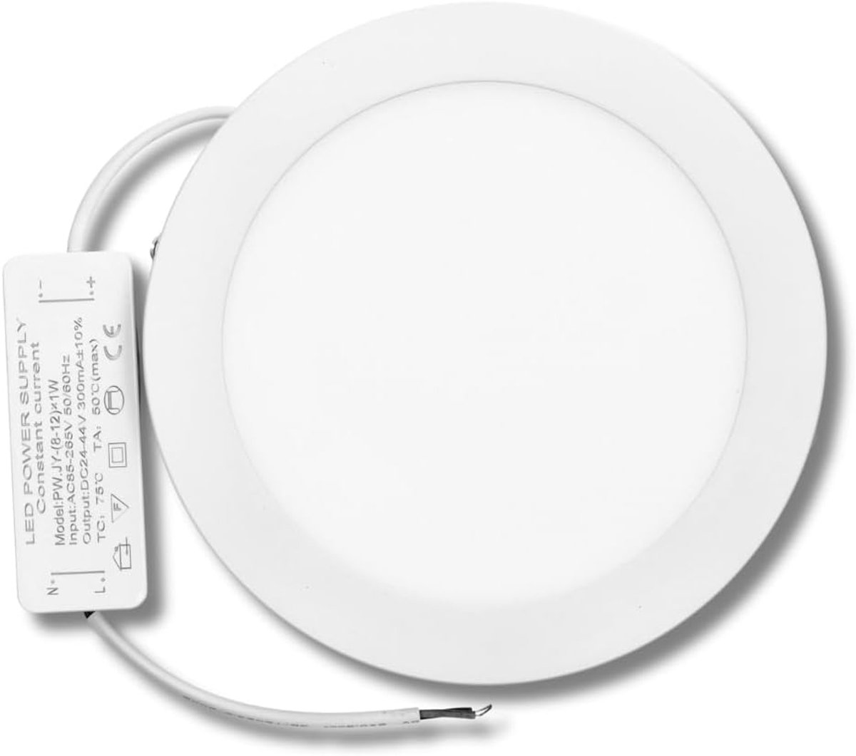 - 12W ronde LED-inbouwdownlight (equivalent van 100W), aluminium, matwitte ring. Inclusief voeding. (1 stuk, koel wit 6000K)