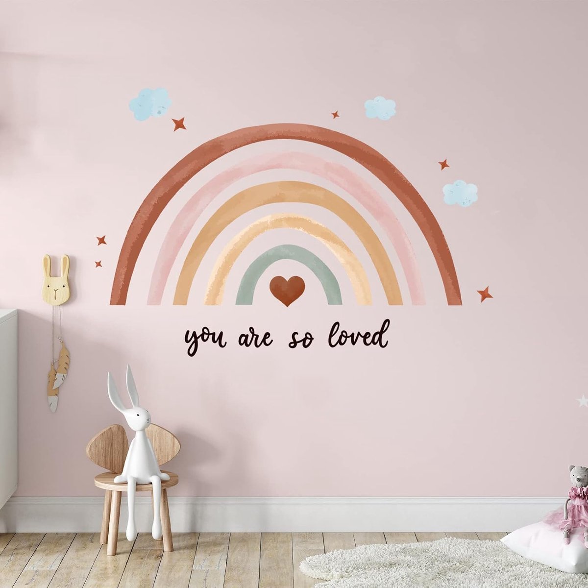 Wandsticker Regenboog 30 x 14 Inch - Pastel Grote Hart Muurstickers - Boho Wanddecoratie - ShopVlot