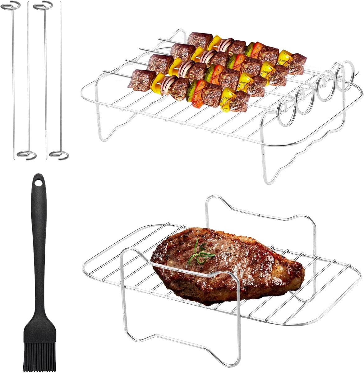 Heteluchtfriteuse accessoires - 2 stuks dual zone - met 4 grillstaafjes en 1 olieborstel - perfect voor Ninja Foodi - SnelShoppen