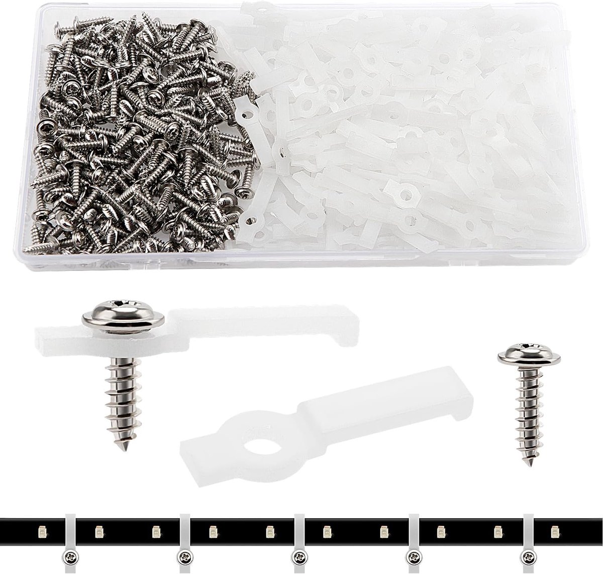 200 Stuks 10mm Strip Montage Clips, LED Strip Beugel, Licht Montage Beugel Bevestiging, met Schroeven, voor 10mm Waterdichte LED Strip (Wit)
