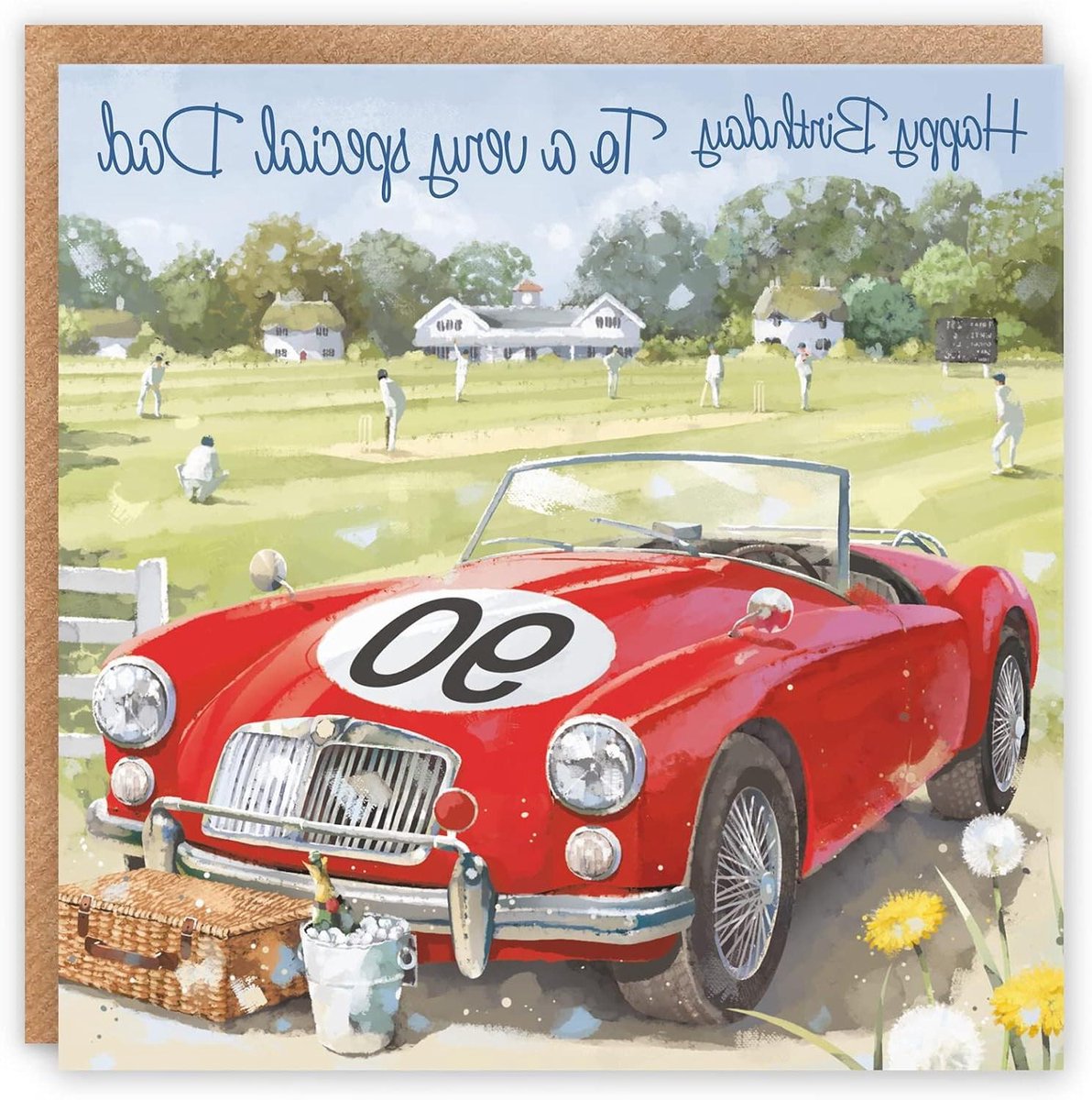 Verjaardagskaart Vader - Wenskaart Auto - Verjaardag Wensen - Klassieke Sportwagen Design - 148 x 148 mm - Rood