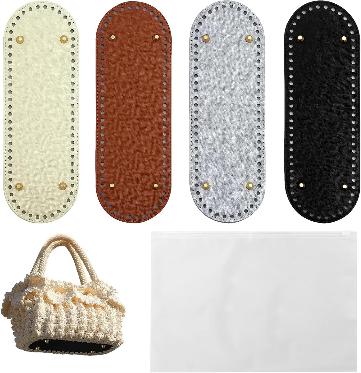 4 Stuks Zakbodem Haakset, 30x10 cm PU Kunstleer Vloervormer met Gaten - Voor DIY Breizakken, Schoudertas en Mandvlechten | Duurzaam Haakaccessoire
