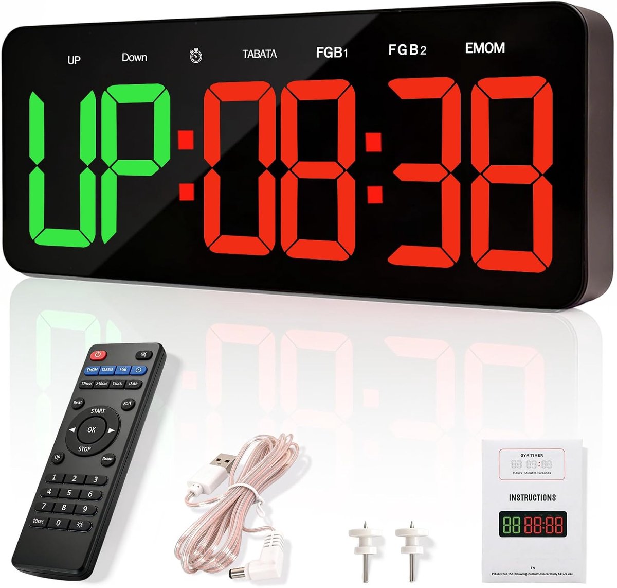Timer, Intervaltimer Met Countdown & Opwaarts Stopwatch, Instelbare Helderheid & Volume, LED Fitness Klok Met Afstandsbediening, Wand/Tafelmontage, Draagbaar Voor Home Gym Binnen & Buiten