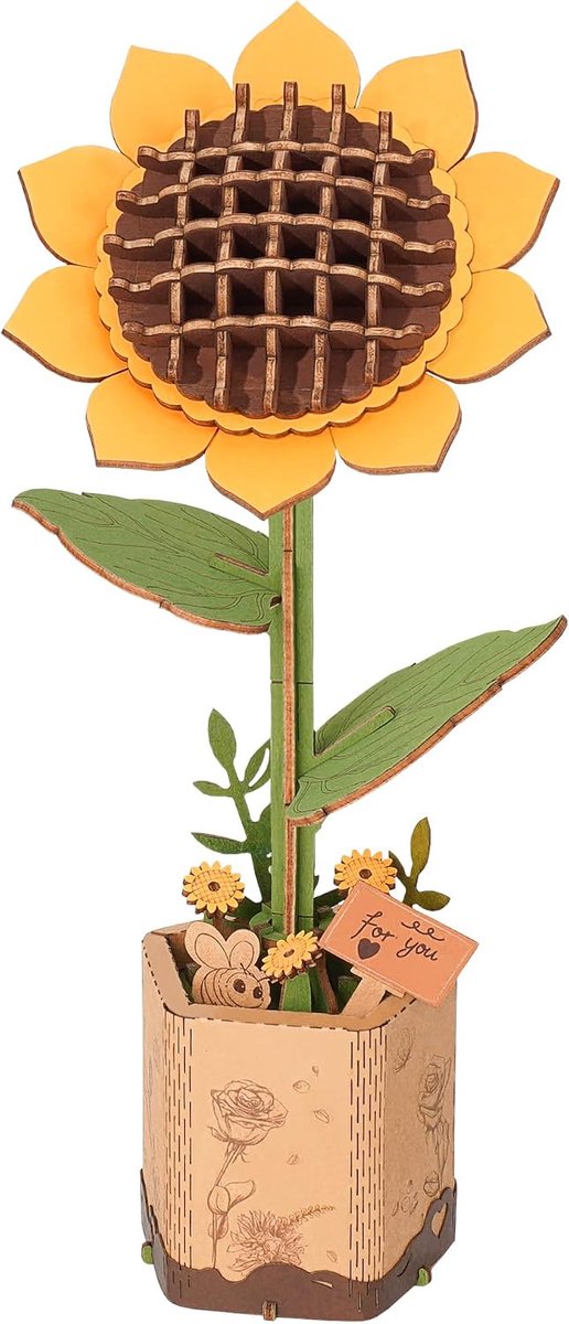 3D Houten Puzzel Bloemenboeket Houten Bloesem Modelbouwpakketten voor Volwassenen Eeuwige Bloemen Romantisch Cadeau voor Haar Vrouwen Moeder Kerstmis/Verjaardag/Valentijnsdag/Moederdag (Zonnebl