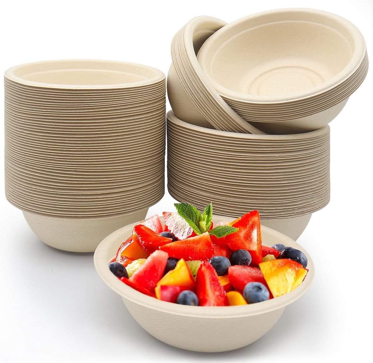 100 stuks 350 ml natuurlijke ongebleekte bagasse soepkommen