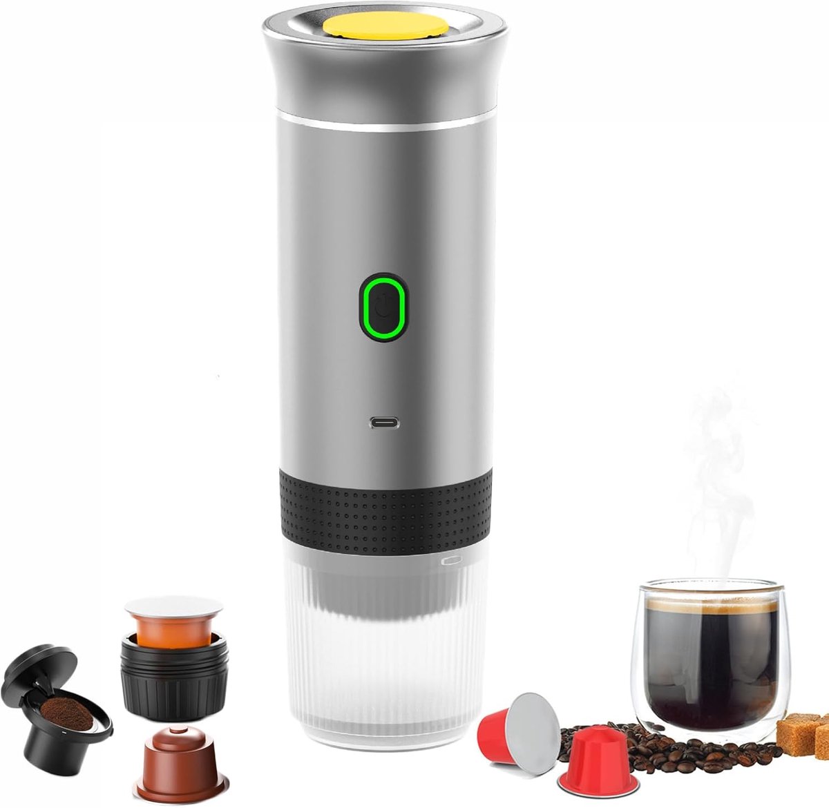 iFCOW Draagbare Espressomachine, Reizen Espresso Koffiezetapparaat Klein Elektrisch Koffiezetapparaat voor Thuis Reizen Camping Wandelen Offic