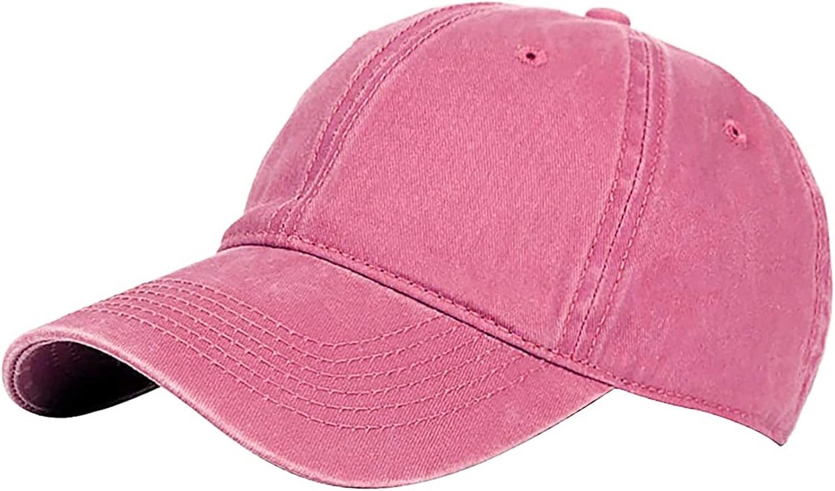 Classic Unisex Baseball Cap Adjustable Washed Dyed Cotton Ball Hat (One Size, Pink A)