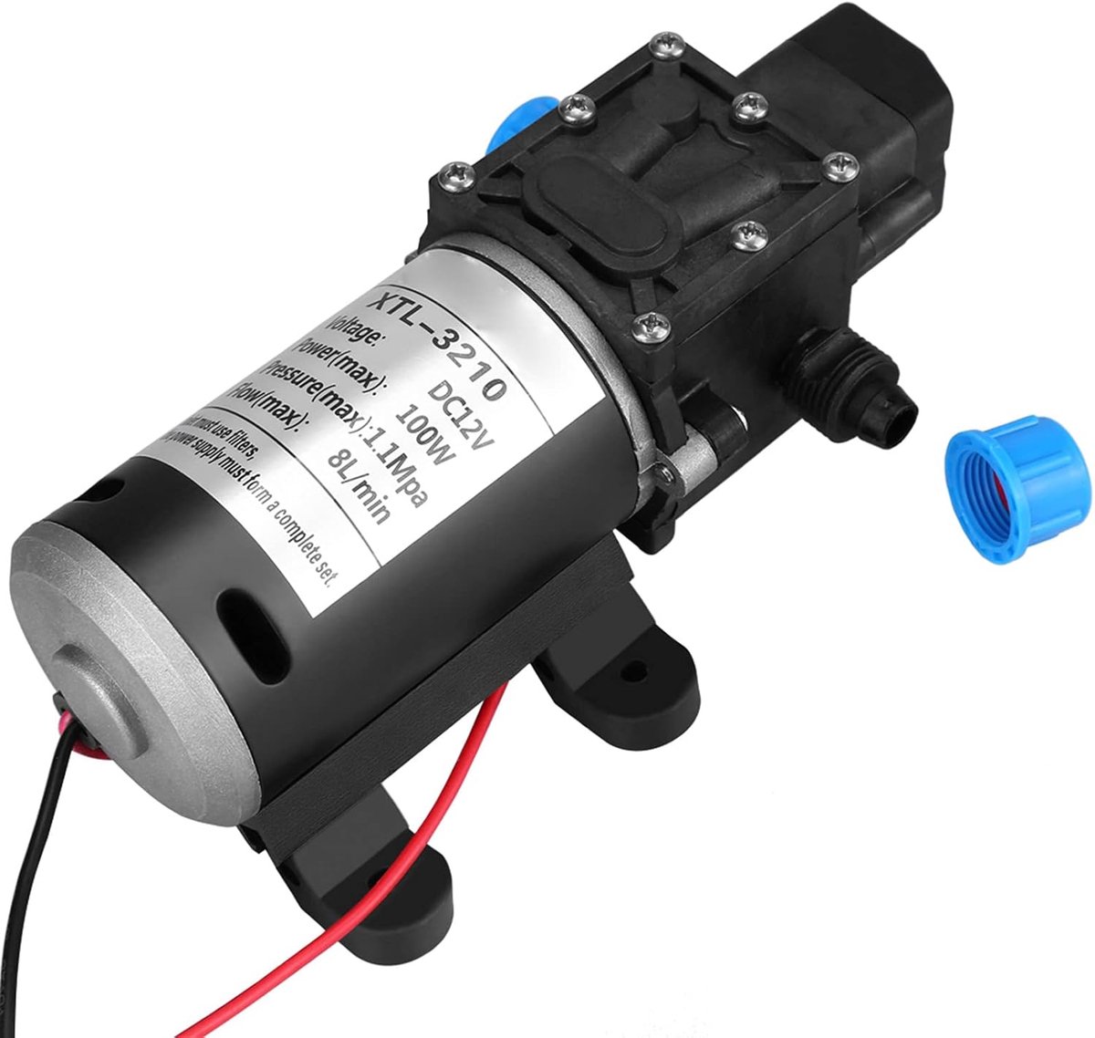 DC 12 V waterpomp, hogedrukmembraanpomp, zelfaanzuigende drukwaterpomp met drukschakelaar, voor caravans, jacht, boot, camper, tuin, 8 l/min