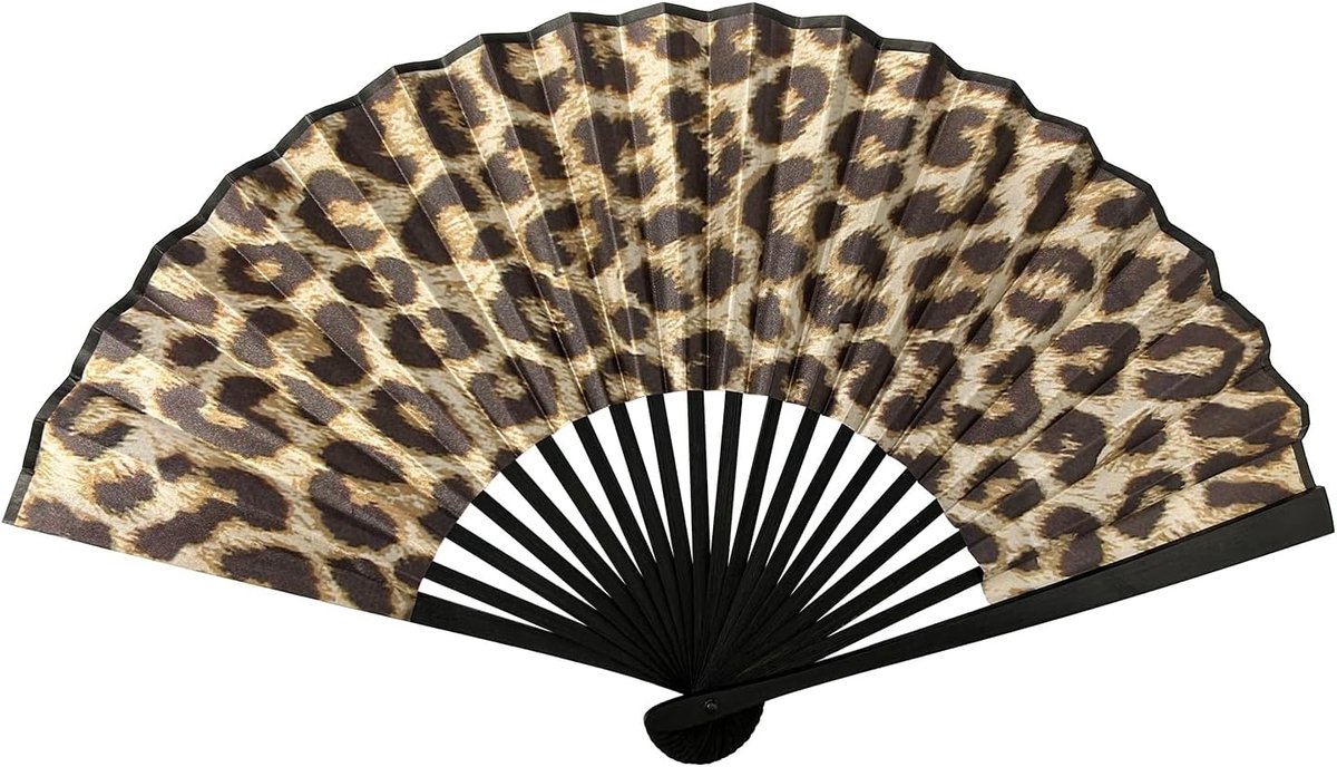 handwaaier voor volwassenen, premium rave waaier, handwaaier voor dansfeesten, discos, strand en Drag Queen optredens, essentieel rave accessoire cadeau (luipaardpatroon)