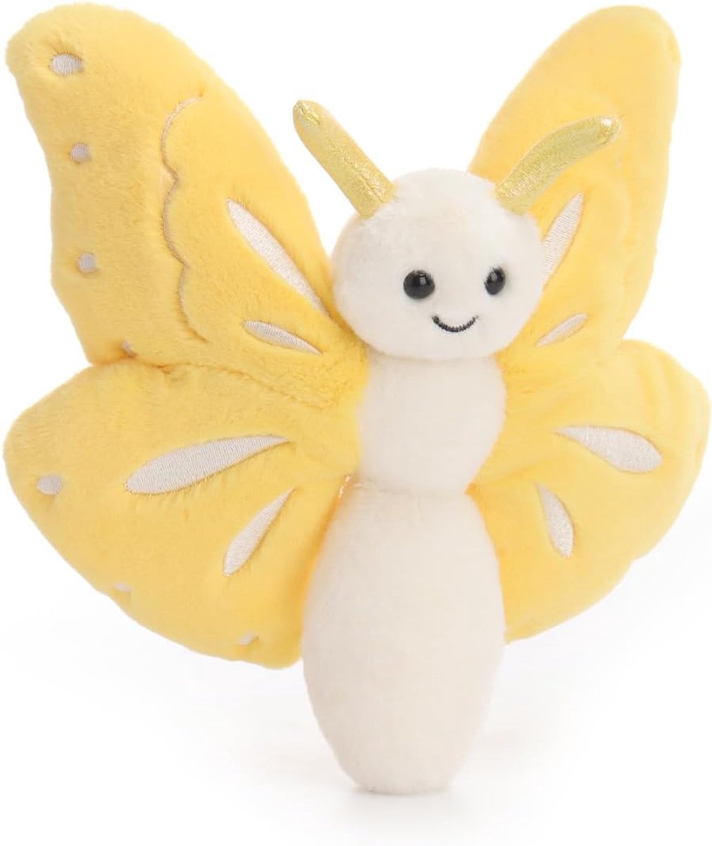 Lamb Vlinder insect pluche dieren voor kinderen, zacht schattig knuffeldier voor baby's, meisjes en jongens, pluizige vlinder, geel, 19 cm