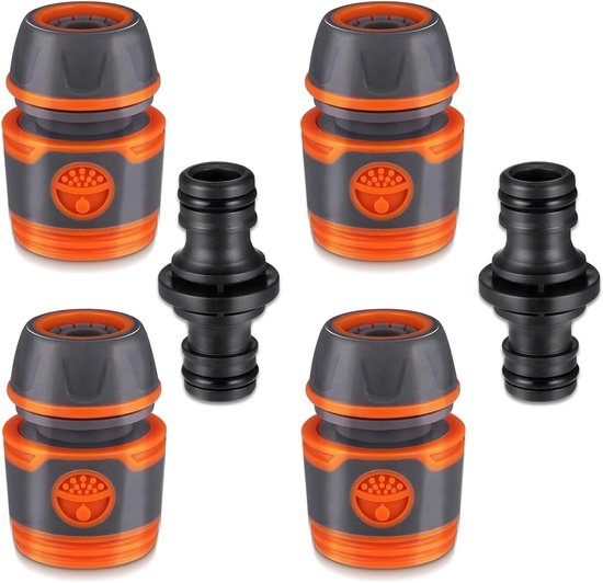 6-delige Heavy Duty Slangconnector Set - Duurzame ABS/TPR Tuinslang Aansluitingen (13mm/1/2) met 4 Lekvrije Fittingen en 2 Kraanadapters voor Betrouwbare Bewateringssystemen