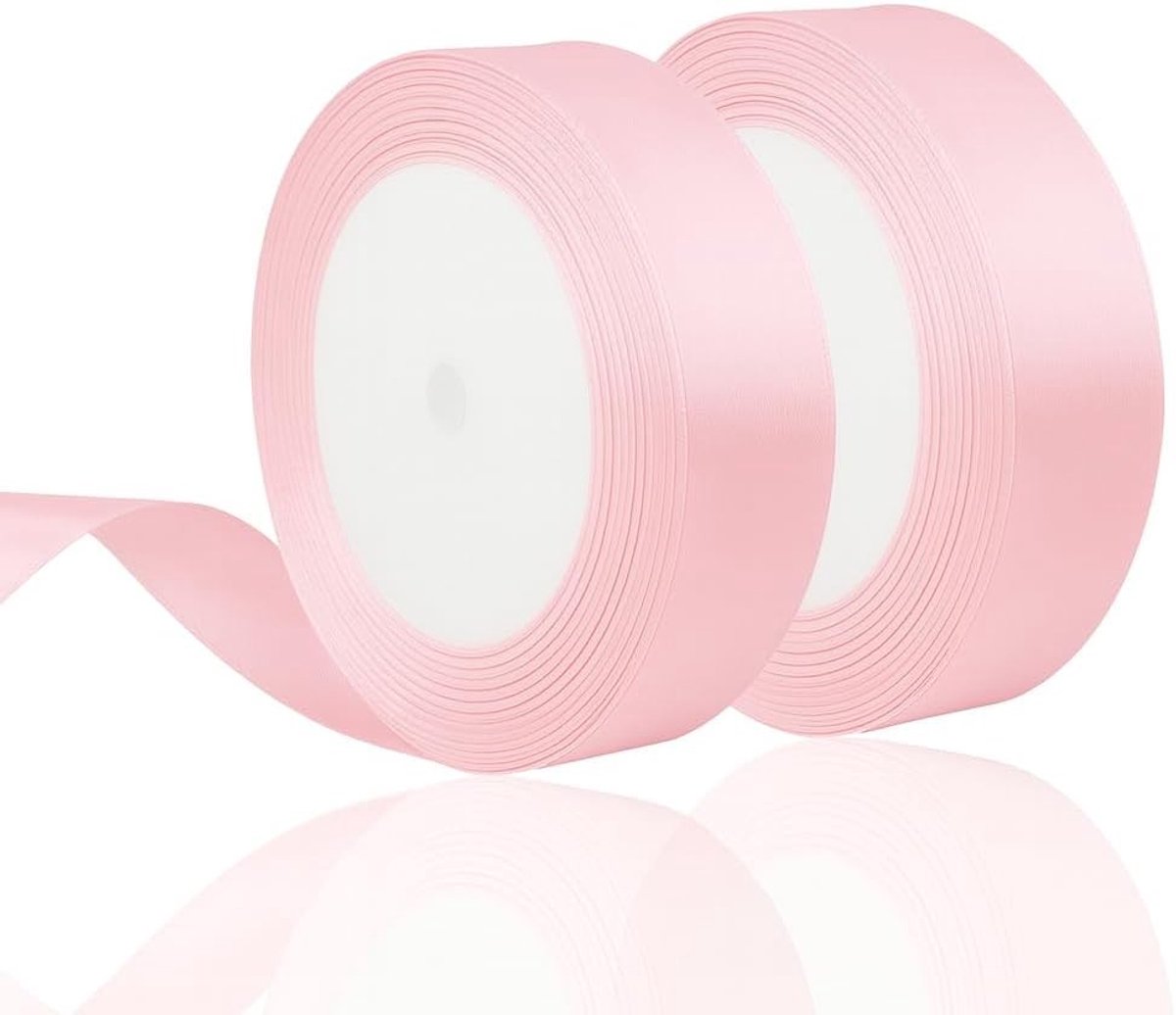 Set van 2 Stuks 22m x 2cm Roze Satijnen Lint voor Cadeaus, Bruiloften en DIY Creaties, Versiering en Verpakking