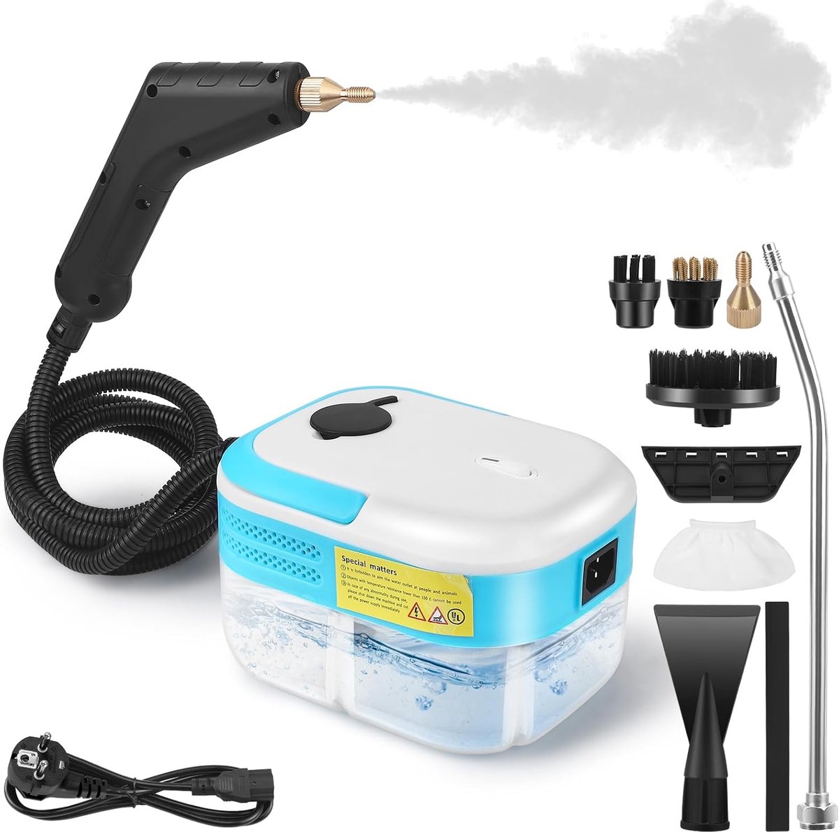 SnelShoppen - Handstoomreiniger 7-in-1 1500 W met 1.2 L Watertank voor Keuken en Badkamer, Hoge Druk Stoomreiniger (3BAR) tegen Vettigheid, Schimmel e