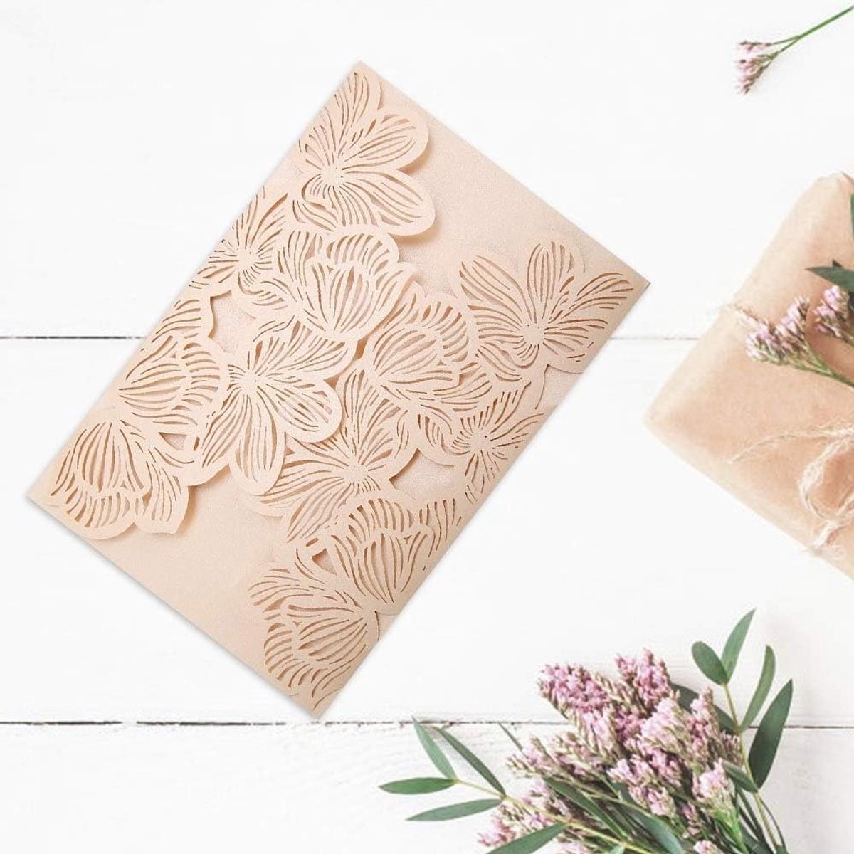 Uitnodigingskaarten Set - Feestkaarten Kaarten met Envelop - Feestelijke Gelegenheden - Europees Stijl Carving Ontwerp - 10 stuks - Beige