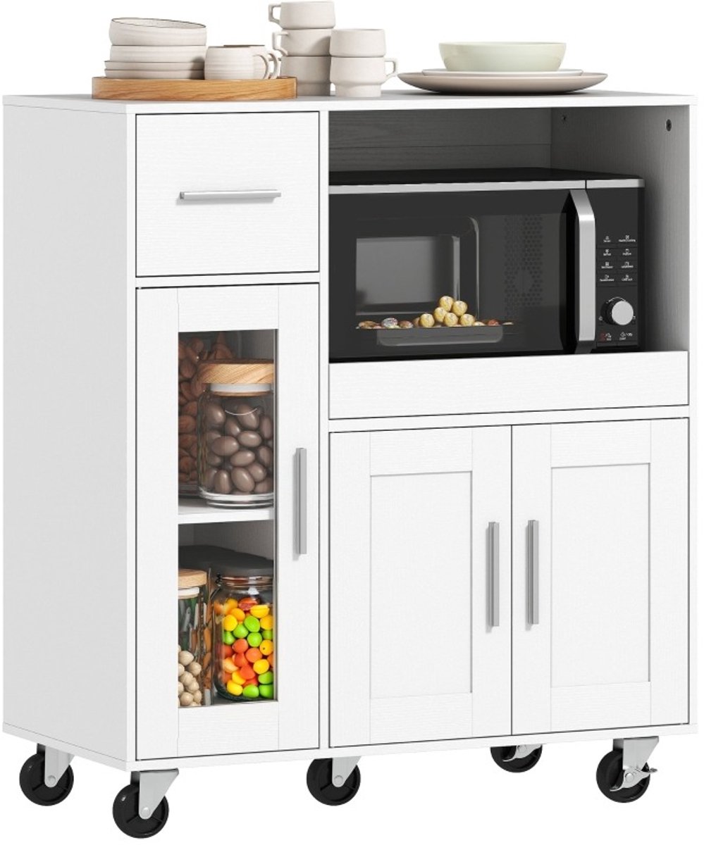 COVREO Keukenkast op wielen 80 x 40 x 88,7 cm wit, met 5 wielen
