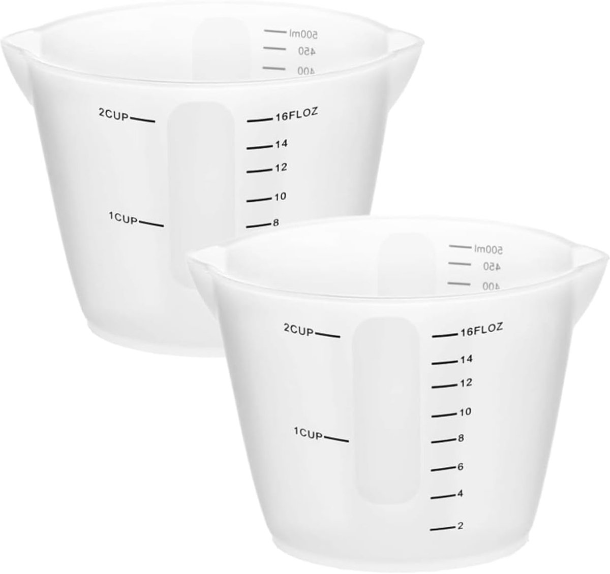 SnelShoppen - 2 Stuks Siliconen Maatbekers 500 Ml, Herbruikbaar en Flexibel, Gietbeker met Schaalverdeling voor Keuken, Laboratorium en Knutselen