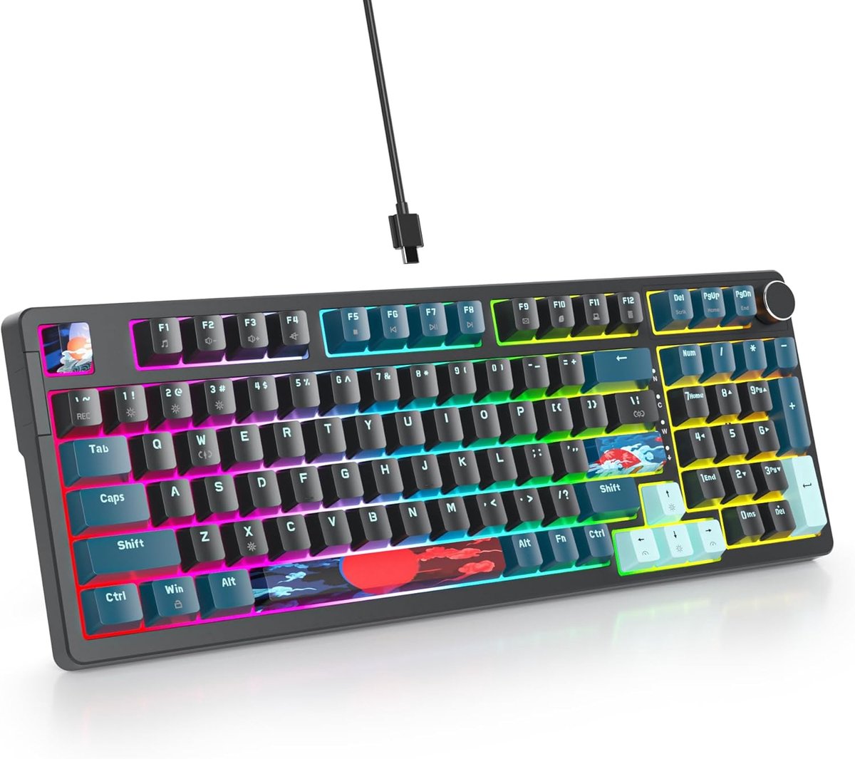 SnelShoppen - Mechanisch Gaming Toetsenbord met Hot Swappable, Gasket-Structuur, RGB Verlichting, 98 Toetsen met Controleknop, NKRO Toetsenbord voor W