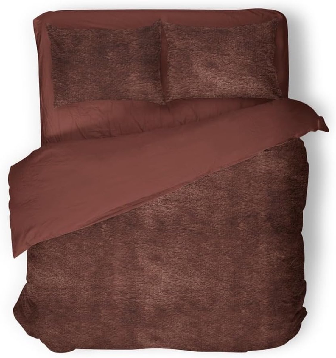 SnelShoppen - Dekenhoes Flanel Fleece - Roze Bruin 200x200/220cm - Luxe, Warm en Comfortabel voor een Sfeervolle Slaapkamer