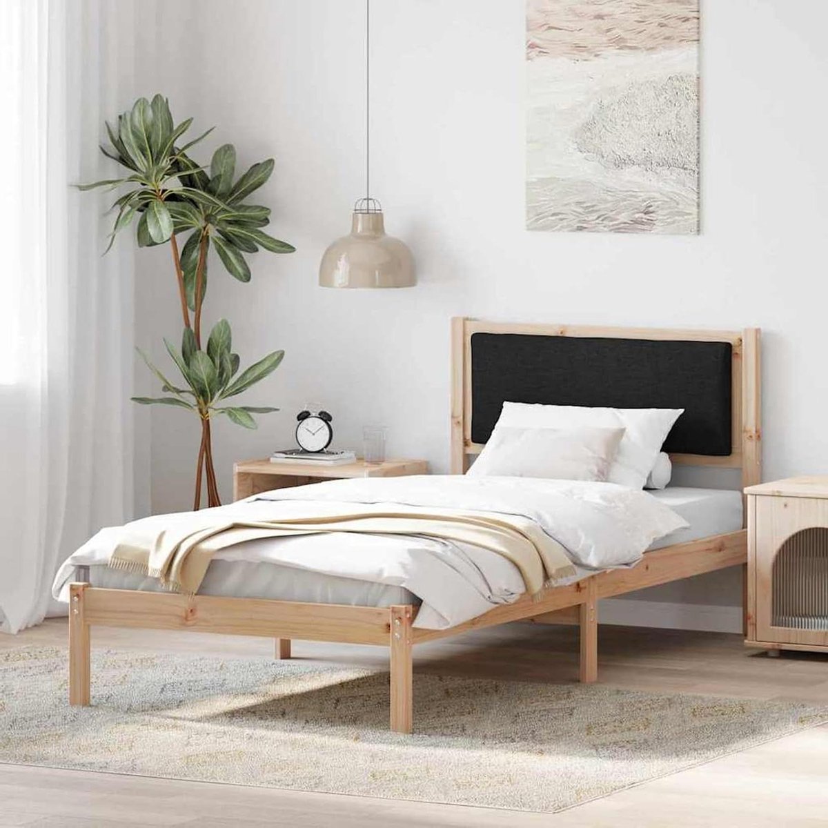 Bedframe Grenenhout - Houten Bedframe - Slaapkamer Inrichten - Massief Houten Frame - 90 x 200 cm - Zwart
