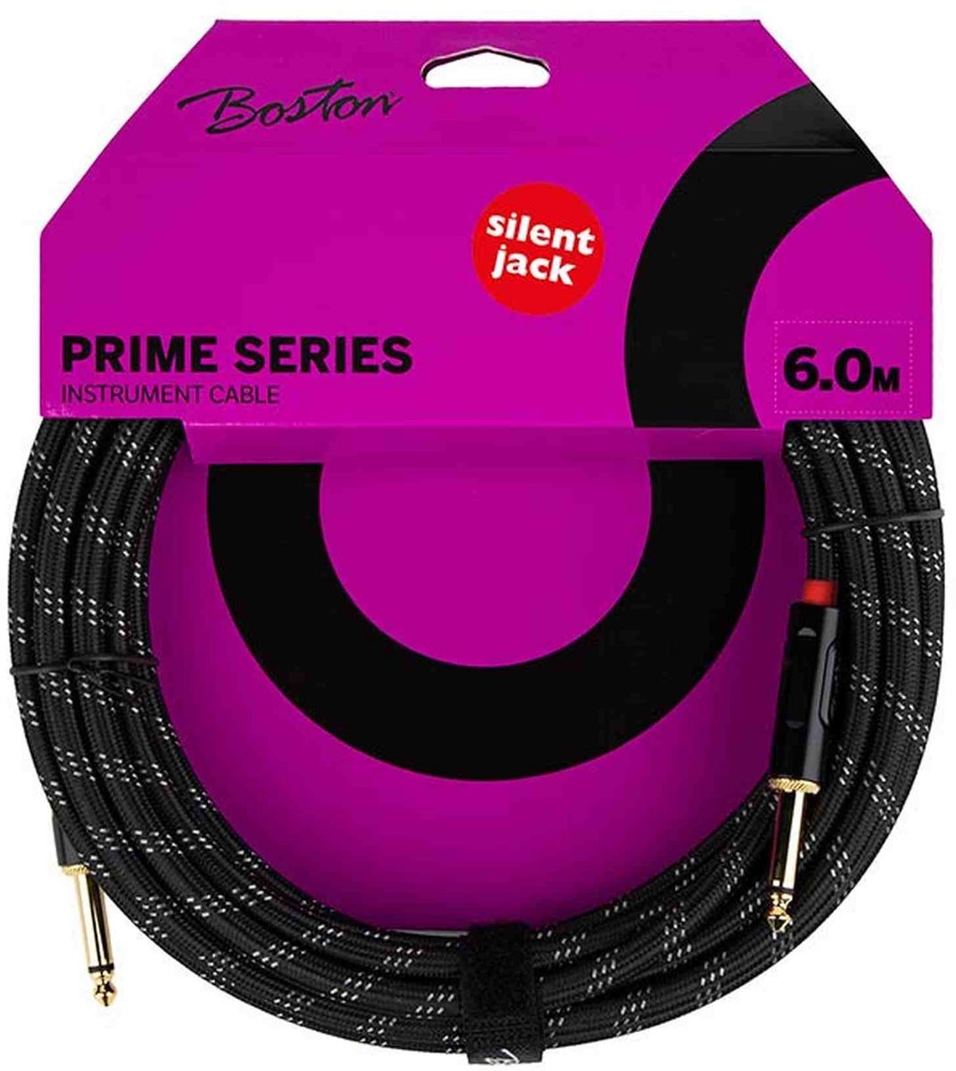 Boston GCRB-60S Prime Series Instrumentkabel 6 meter Jack naar Silent Jack Zwart Tweed
