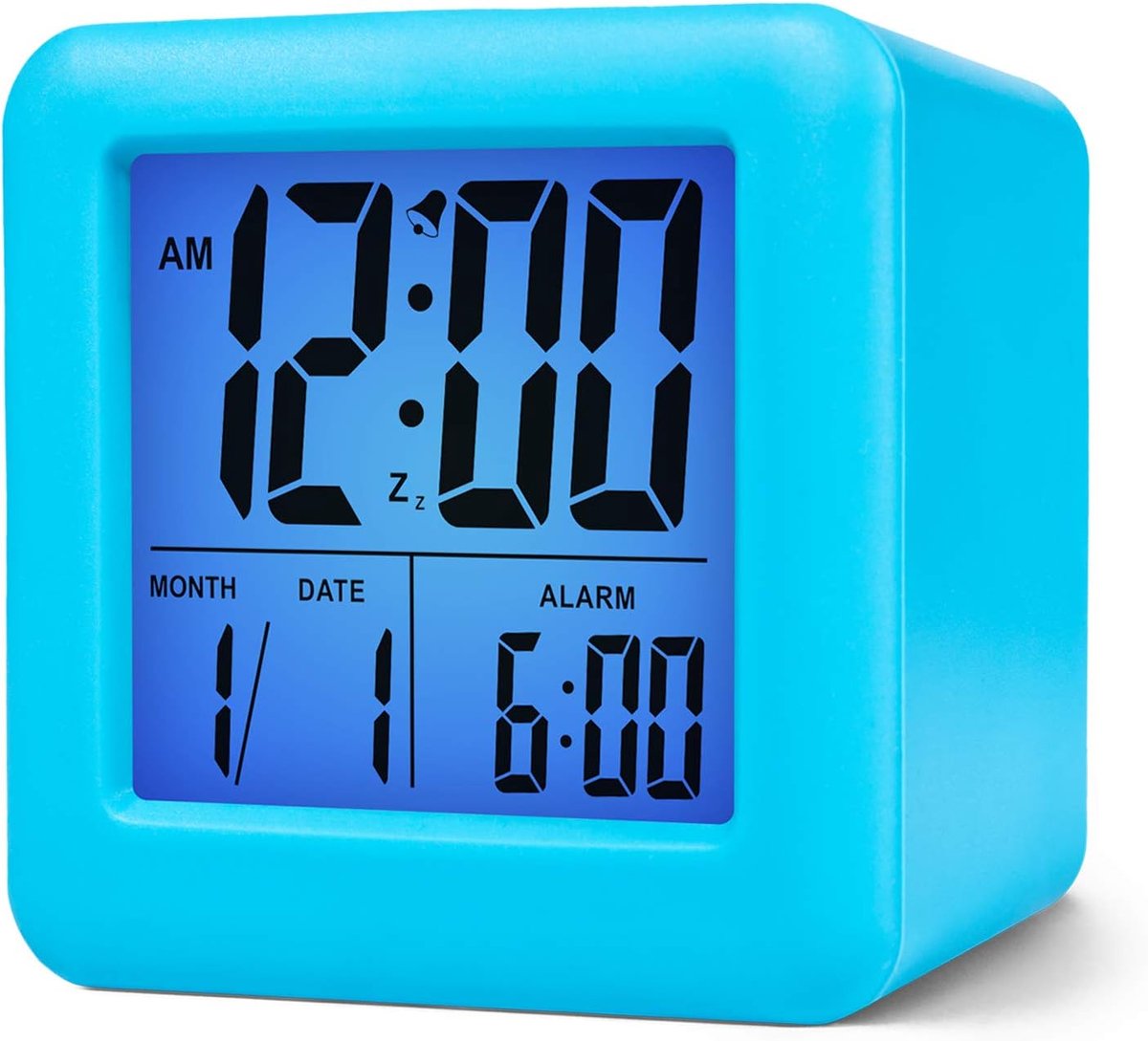 Digitale Wekker Kinderen Wekker met Snooze en Nachtlampje - Gemakkelijk Instellen Siliconen Klok Display Tijd, Datum - Luid Wekker voor Slaapkamer - Werkt op batterijen(Blauw)