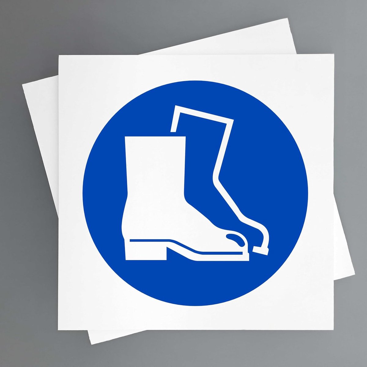 Veiligheidsschild voor het gebruik van veiligheidsschoenen, 2 stuks, 19 x 19 cm, veiligheidssignalen voor industriële veiligheid en gebruik van PSA (veiligheidsschoenen)