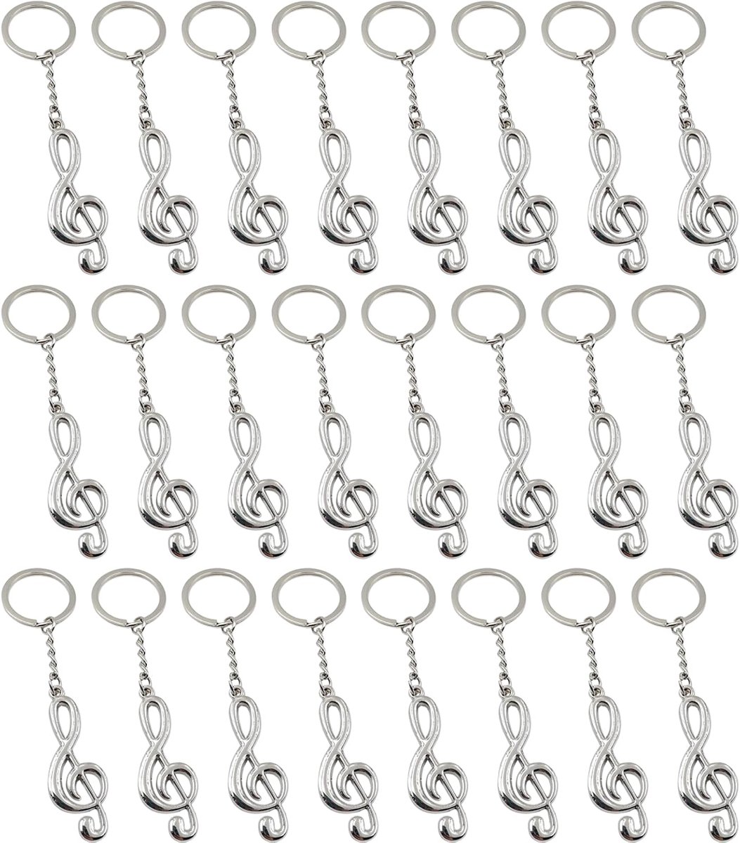 24 stuks sleutelhangers, muzieknoten, vioolsleutel, muziek