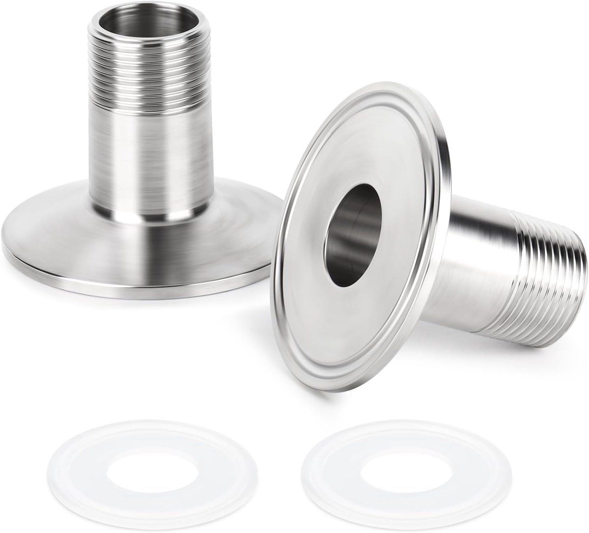 2 stuks 1,5" Tri Clamp naar 3/4" BSP mannelijke 304 roestvrijstalen sanitaire fitting ferrule OD 50,5 mm Home Brew-connector | Tri klem aan buitendraad, gladde binnenwand, luchtdicht adereindprofiel, voor vloeistofpijpleiding aansluiting