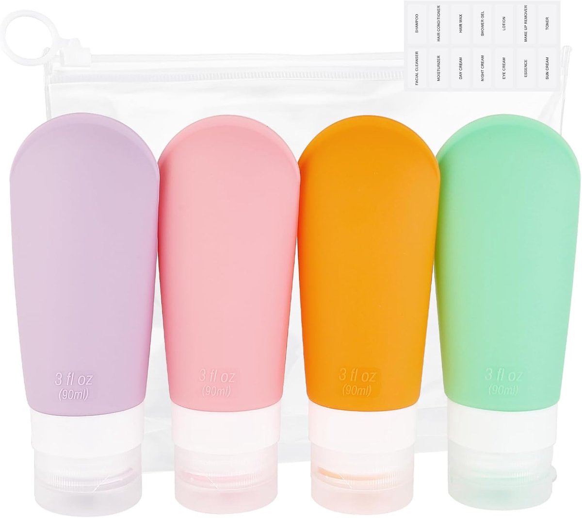 Siliconen reisflessen, set van 90 ml, 4 stuks reisflessen om te