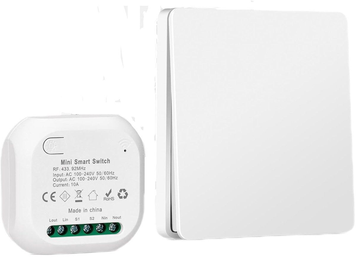 Draadloze schakelaar, 230 V, werkt op batterijen, waterdicht, draadloze schakelaar, geen bedrading nodig (1 ontvanger, 1 schakelaar) | Draadloze schakelaarset, draadloze schakelaar, 1 schakelaar en 1 relais, voor alle soorten lampen
