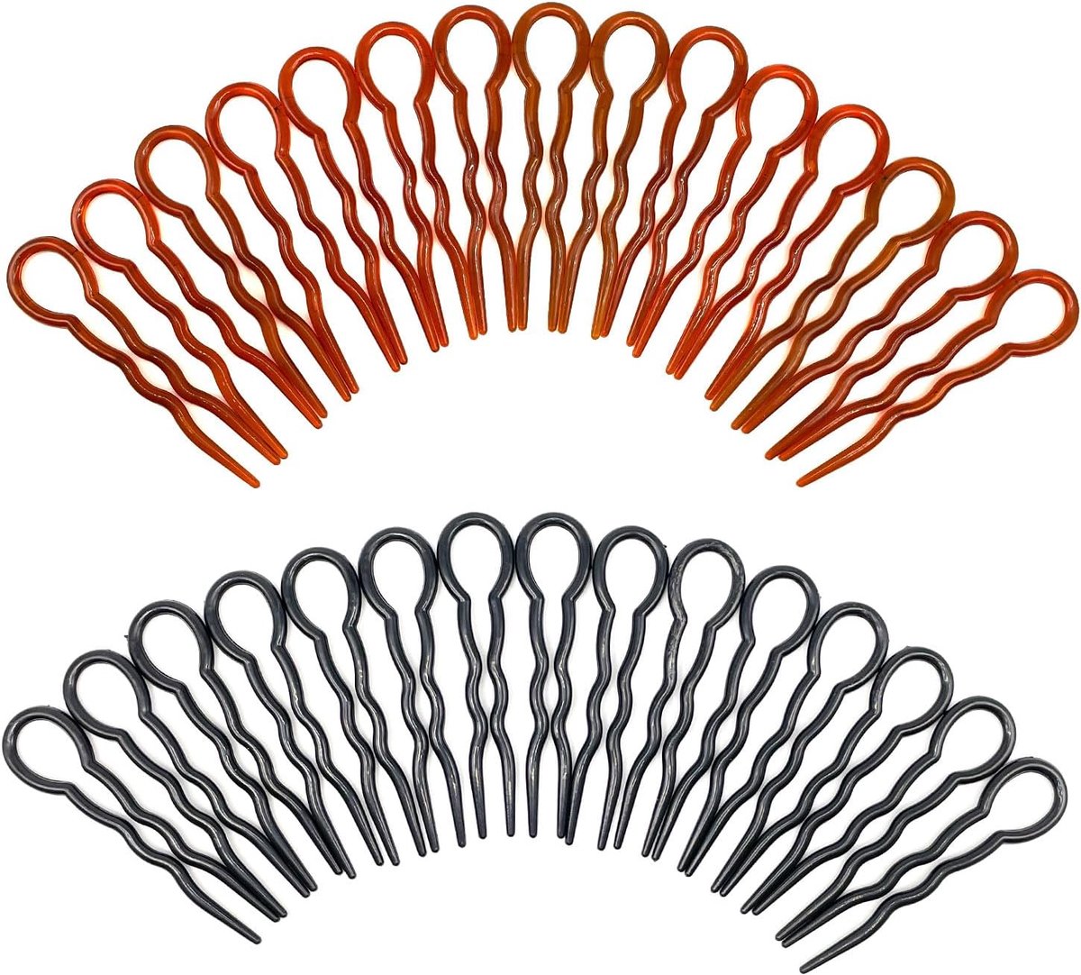 Haaraccessoires voor dame stijl - 30 stuks U-vormige, Franse pinnen, chignon pinnen, plastic haargrepen en clips voor vrouwen en meisjes (zwart, bruin)