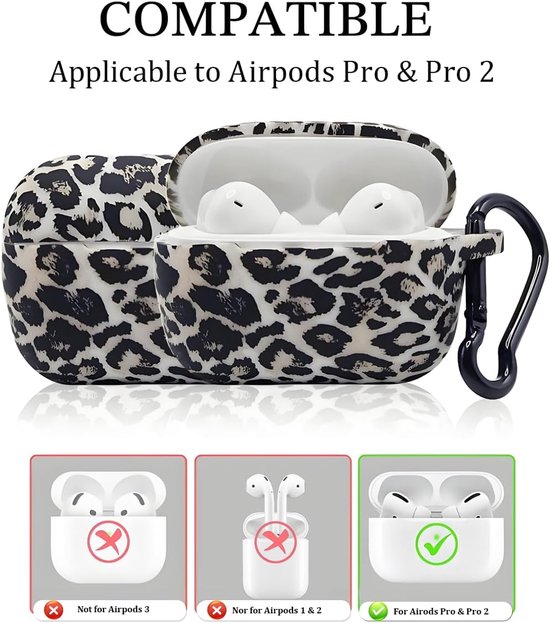 Hoes case compatibel met AirPods Pro 2, AirPods Pro, luipaardpatroon, case van siliconen, schokbestendig, met sleutelhanger, compatibel met Apple AirPods Pro 2nd/1e generatie case — afbeelding 2