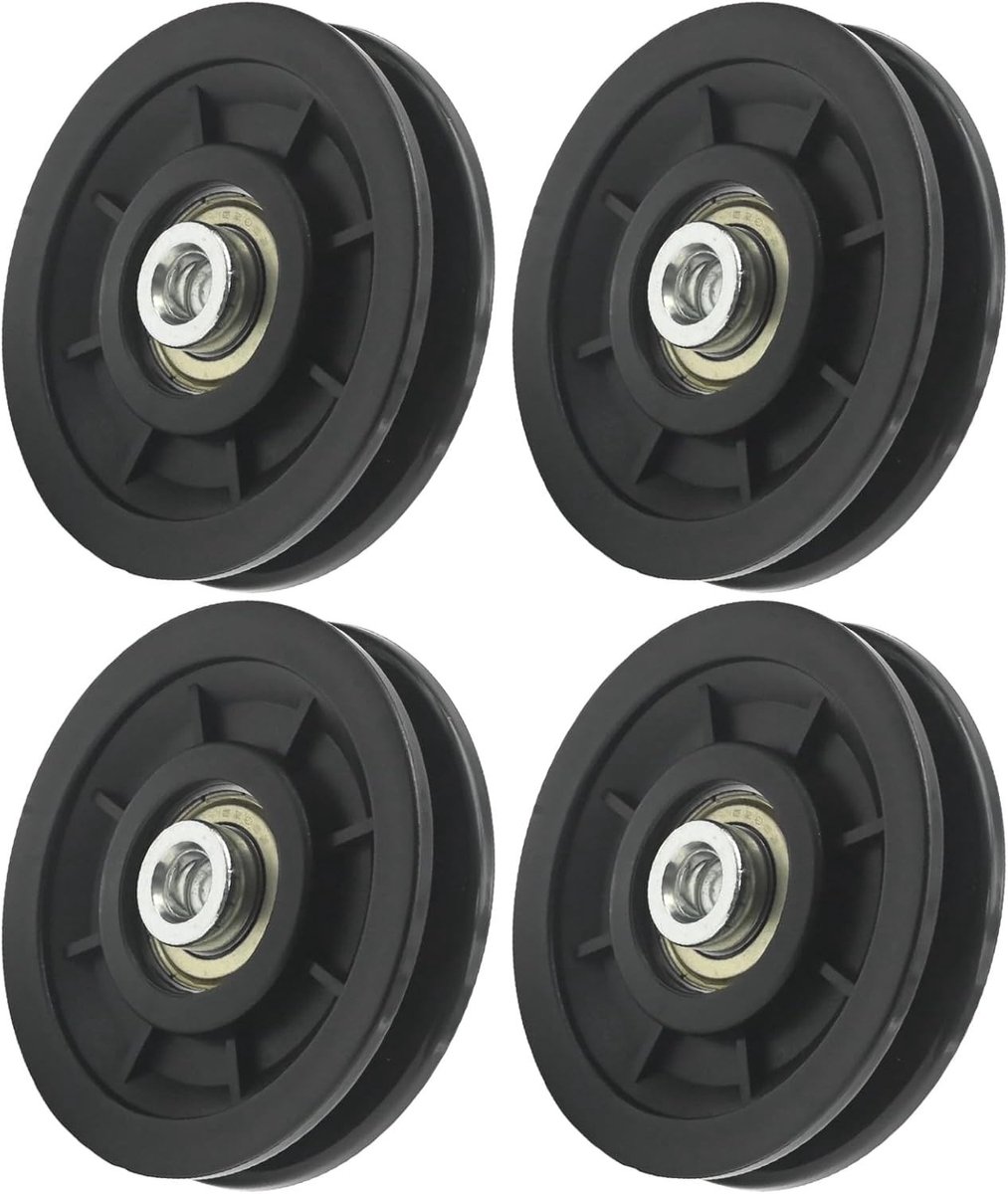 Set van 4 robuuste 90 mm nylon wielen voor fitnessapparaten en garagedeursystemen, duurzaam en veelzijdig