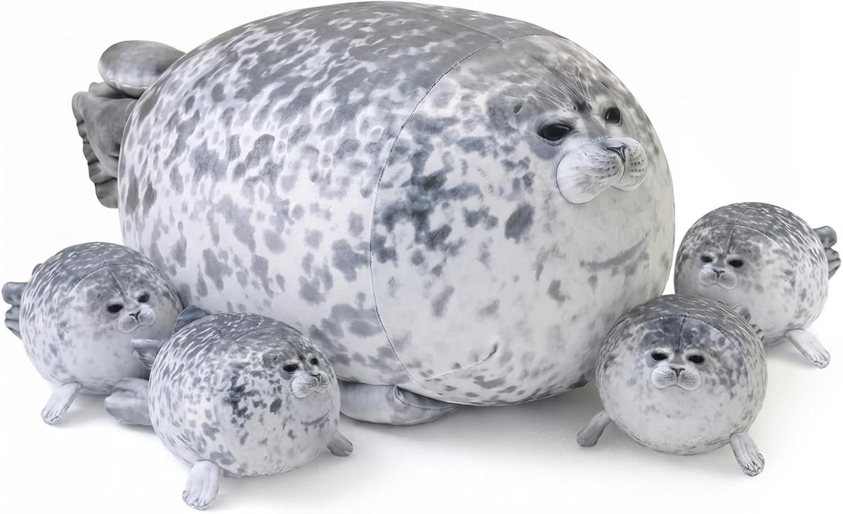 Chubby Seal Kussen met 4 Baby Zeehond Speelgoed in de Buik - Zachte Pluche Knuffel voor Kinderen, Perfect Cadeau voor Verjaardag en Feestdagen
